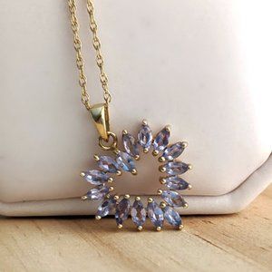 14k Solid Gold Heart Pendant  Tanzanite Necklace